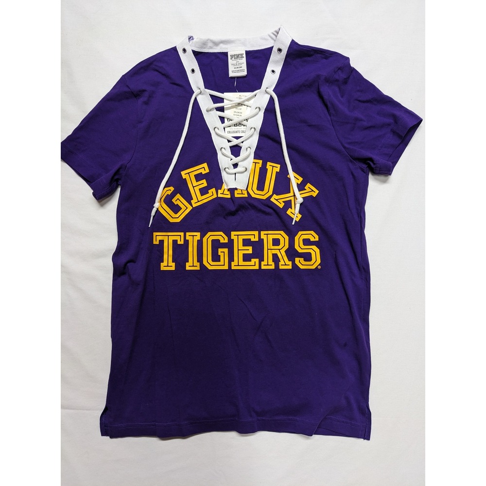 PINK Victoria's Secret LSU Geaux Tigers Lace Up‎ Jersey Tee Purple XS New